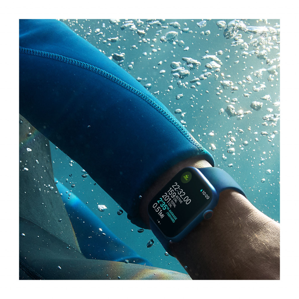 Apple Watch Series 7 Cellular 41 mm – Aluminium i Blå med Havdypblå Sport Band