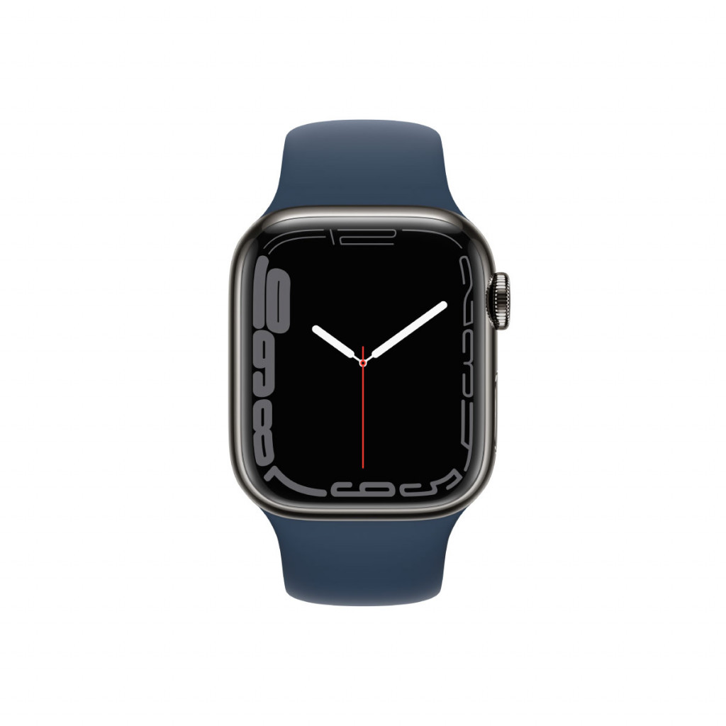 Apple Watch Series 7 Cellular 41 mm – Rustfritt stål i Grafitt med Havdypblå Sport Band