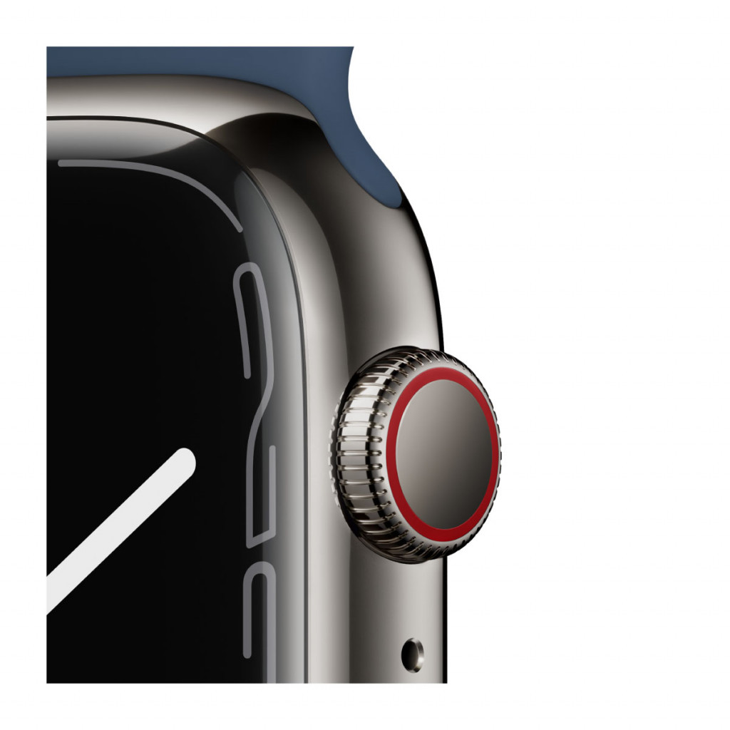 Apple Watch Series 7 Cellular 45 mm – Rustfritt stål i Grafitt med Havdypblå Sport Band