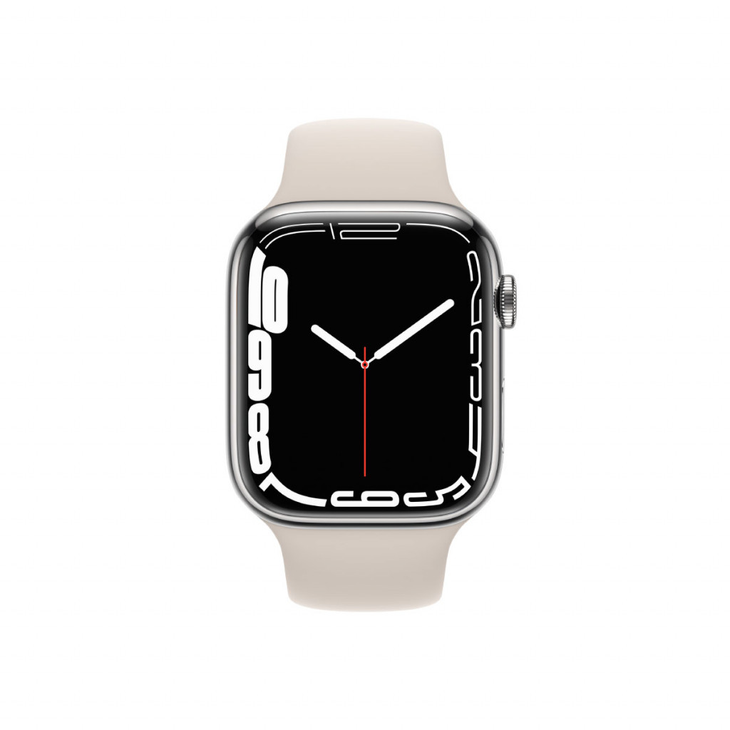 Apple Watch Series 7 Cellular 45 mm – Rustfritt stål i Sølv med Stjerneskinn Sport Band
