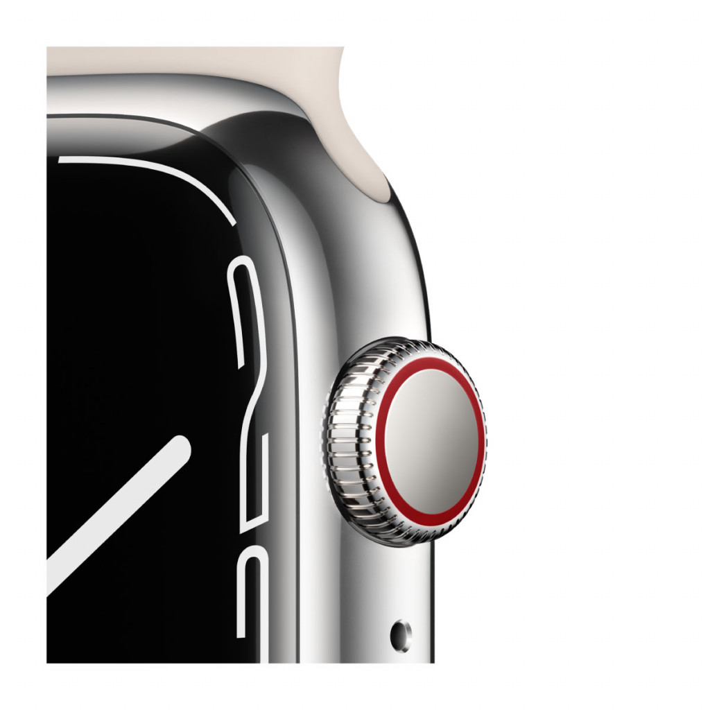 Apple Watch Series 7 Cellular 45 mm – Rustfritt stål i Sølv med Stjerneskinn Sport Band