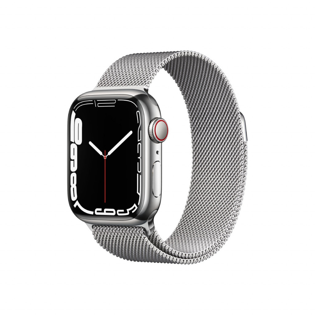 Apple Watch Series 7 Cellular 41 mm – Rustfritt stål i Sølv med Sølv Milanese Loop