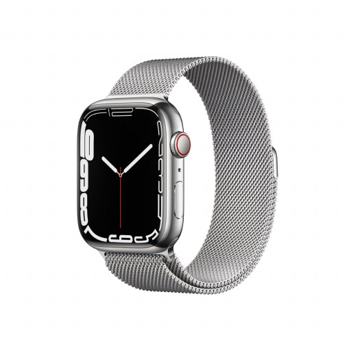 Apple Watch Series 7 Cellular 45 mm – Rustfritt stål i Sølv med Sølv Milanese Loop