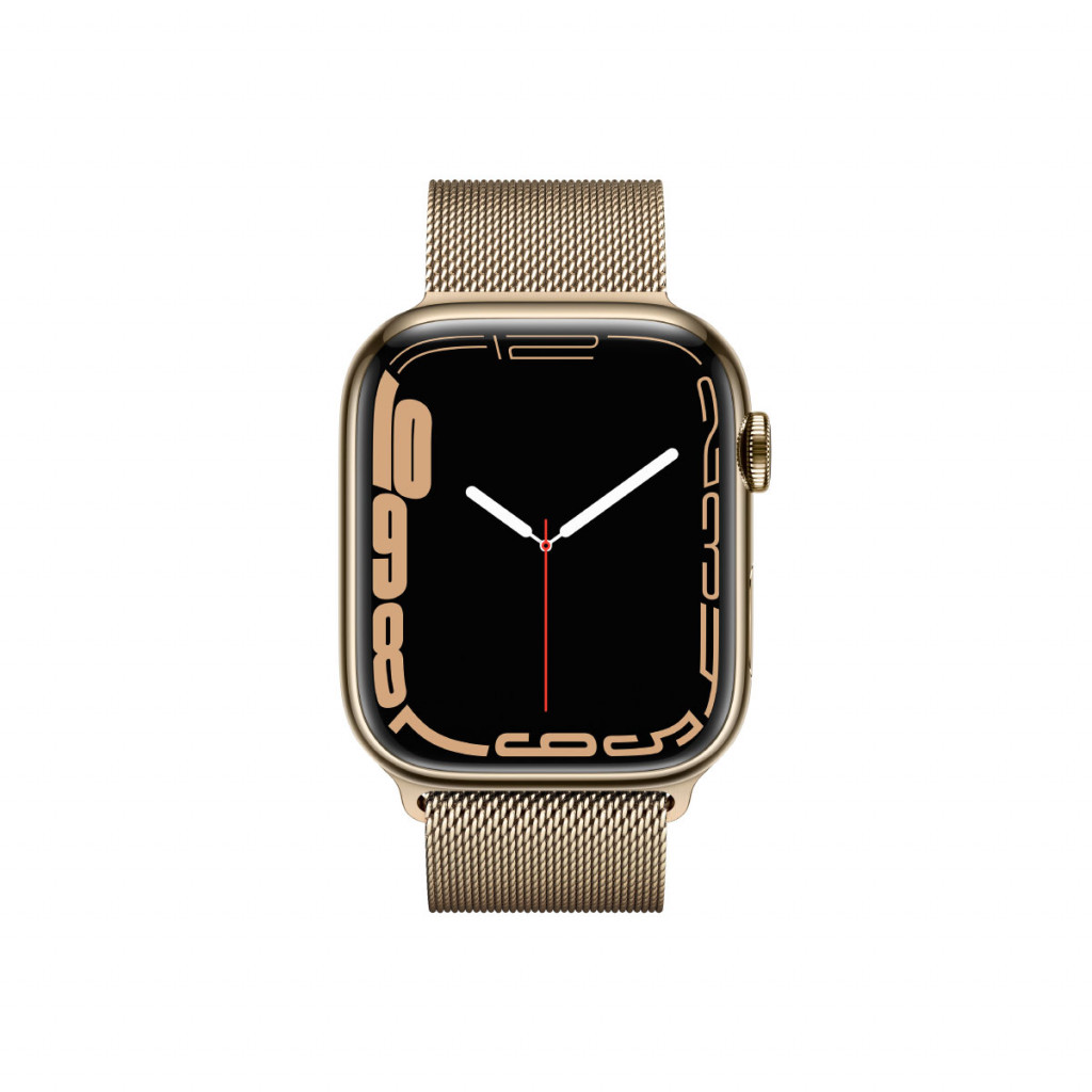 Apple Watch Series 7 Cellular 45 mm – Rustfritt stål i Gull med Gull Milanese Loop