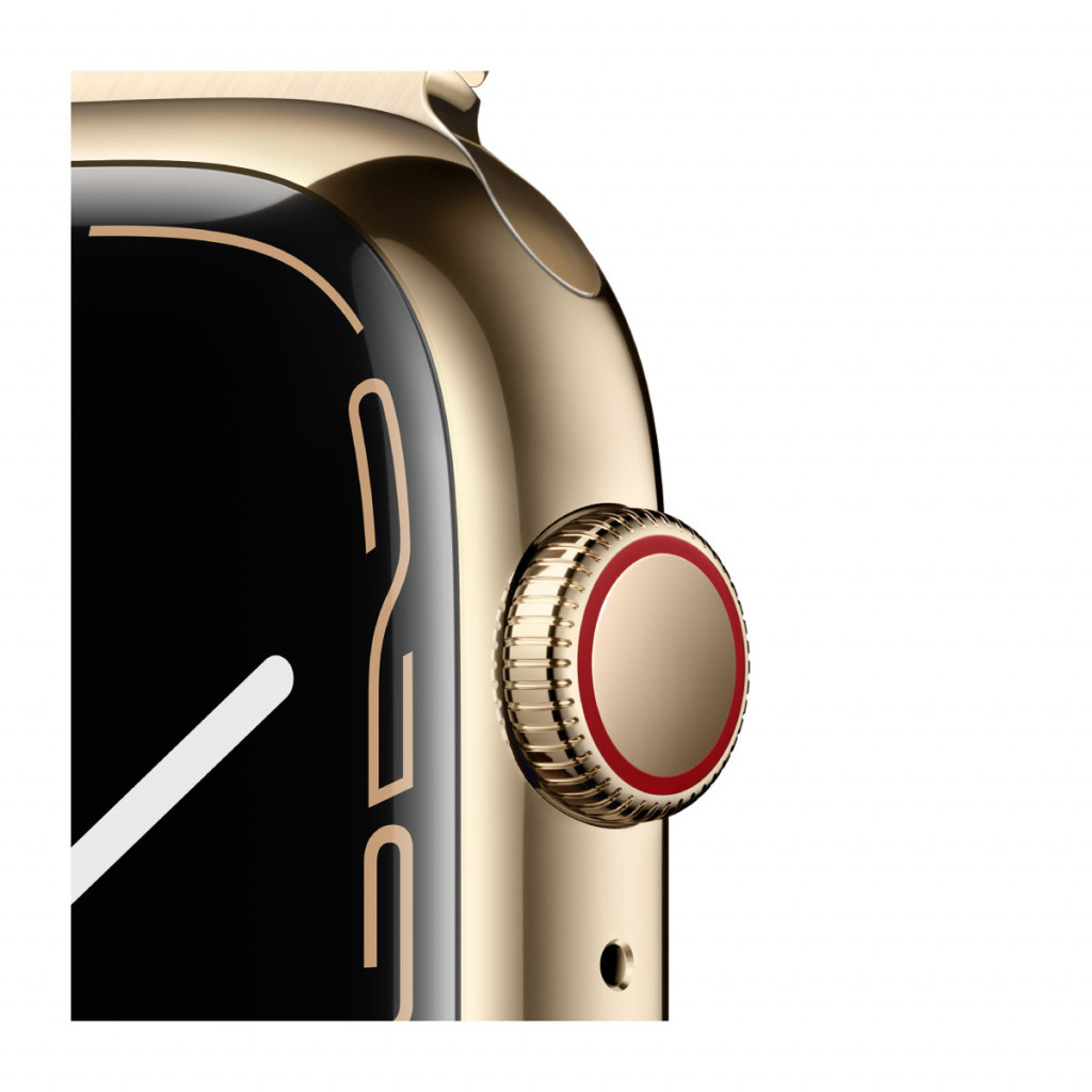 Apple Watch Series 7 Cellular 45 mm – Rustfritt stål i Gull med Gull Milanese Loop