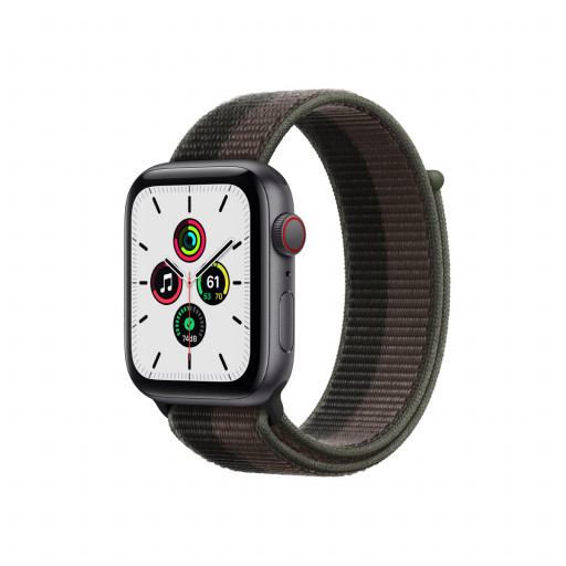 Apple Watch SE Cellular 44 mm – Aluminium i Stellargrå med Tornado/Grå Sport Loop